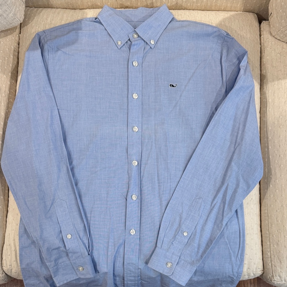 Boys Vineyard Vines Light Blue Button-Down Shirt with Whale Logo